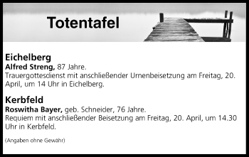 Anzeige von Totentafel vom 19.04.2018 von MGO