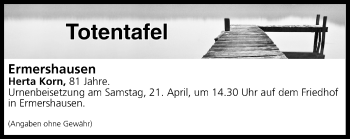 Anzeige von Totentafel vom 20.04.2018 von MGO