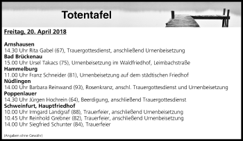 Anzeige von Totentafel vom 20.04.2018 von MGO