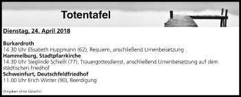 Anzeige von Totentafel vom 24.04.2018 von MGO