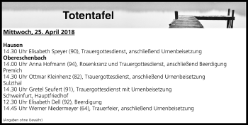 Anzeige von Totentafel vom 25.04.2018 von MGO