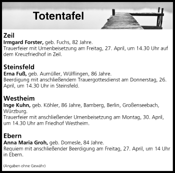 Anzeige von Totentafel vom 26.04.2018 von MGO