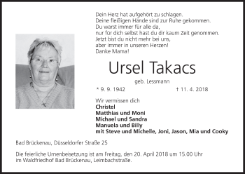 Anzeige von Ursel Takacs von MGO