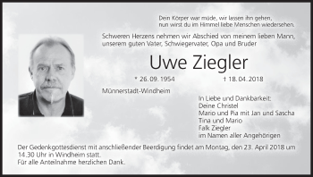 Anzeige von Uwe Ziegler von MGO