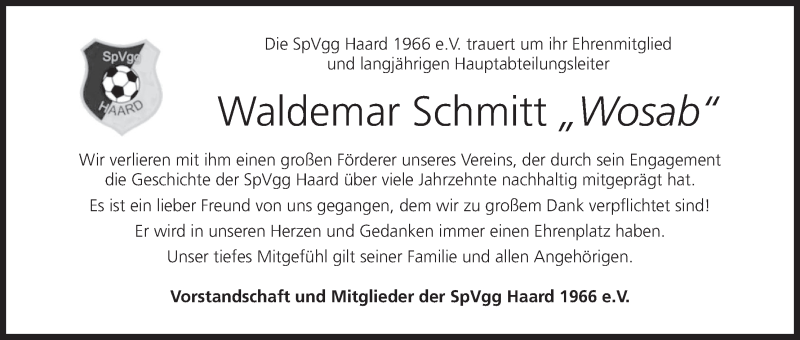  Traueranzeige für Waldemar Schmitt vom 26.04.2018 aus MGO