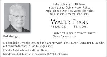 Anzeige von Walter Frank von MGO