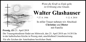 Anzeige von Walter Glashauser von MGO