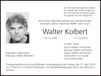 Anzeige von Walter Kolbert von MGO