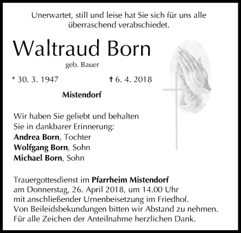 Anzeige von Waltraud Born von MGO