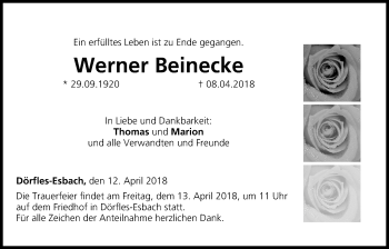 Anzeige von Werner Beinecke von MGO
