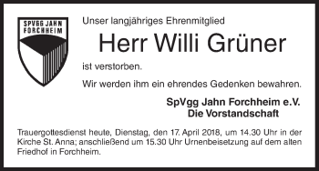 Anzeige von Willi Grüner von MGO