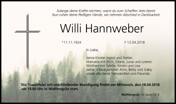 Anzeige von Willi Hannweber von MGO