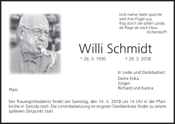 Anzeige von Willi Schmidt von MGO