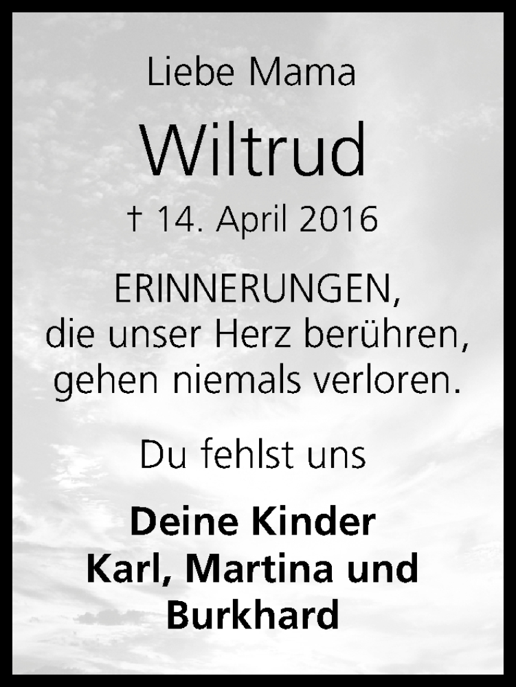  Traueranzeige für Wiltrud Eßig vom 14.04.2018 aus MGO