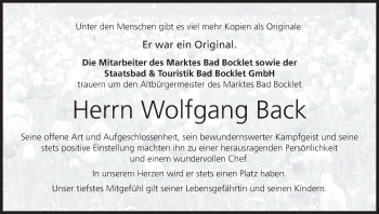 Anzeige von Wolfgang Back von MGO