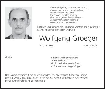 Anzeige von Wolfgang Groeger von MGO