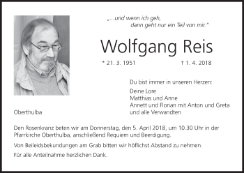 Anzeige von Wolfgang Reis von MGO