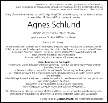 Anzeige von Agnes Schlund von MGO