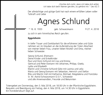 Anzeige von Agnes Schlund von MGO