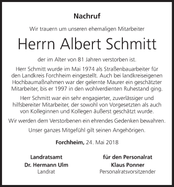 Anzeige von Albert Schmitt von MGO