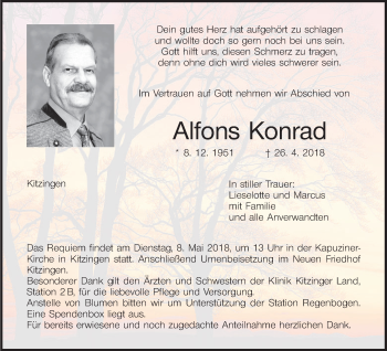Anzeige von Alfons Konrad von MGO