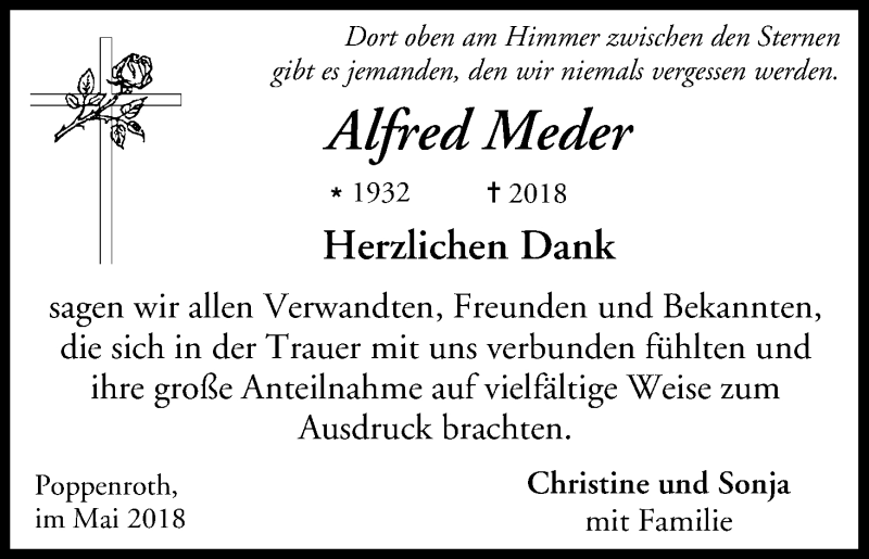  Traueranzeige für Alfred Meder vom 12.05.2018 aus MGO