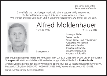Anzeige von Alfred Moldenhauer von MGO