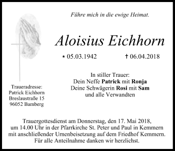 Anzeige von Aloisius Eichhorn von MGO