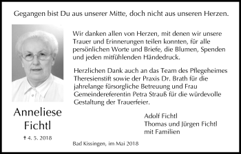 Anzeige von Anneliese Fichtl von MGO