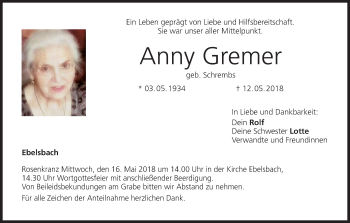 Anzeige von Anny Gremer von MGO