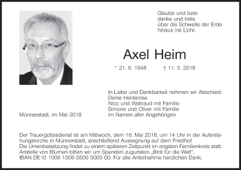 Anzeige von Axel Heim von MGO