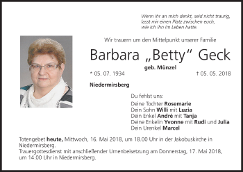 Anzeige von Barbara  Geck von MGO
