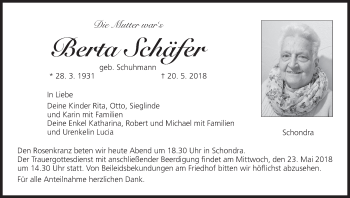 Anzeige von Berta Schäfer von MGO