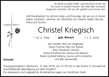 Anzeige von Christel Kriegisch von MGO