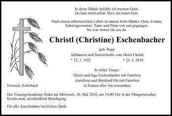 Anzeige von Christl Eschenbacher von MGO