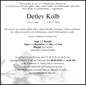 Anzeige von Detlev Kolb von MGO