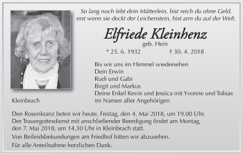 Anzeige von Elfriede Kleinhenz von MGO