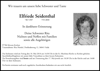 Anzeige von Elfriede Seidenthal von MGO