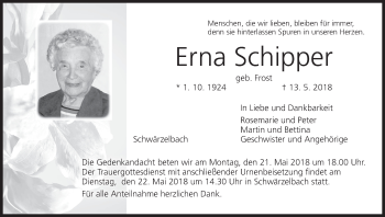 Anzeige von Erna Schipper von MGO