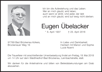 Anzeige von Eugen Übelacker von MGO