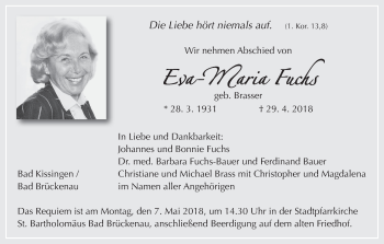 Anzeige von Eva-Maria Fuchs von MGO