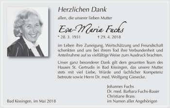 Anzeige von Eva-Maria Fuchs von MGO