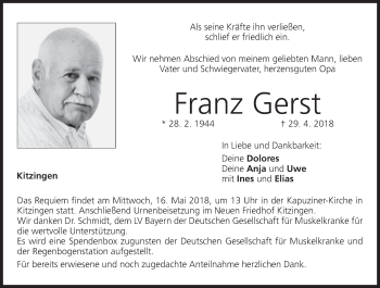 Anzeige von Franz Gerst von MGO