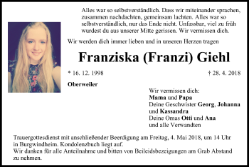 Anzeige von Franziska Giehl von MGO