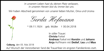Anzeige von Gerda Hofmann von MGO