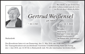 Anzeige von Gertrud Weißensel von MGO