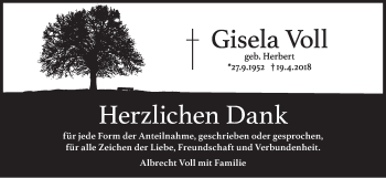 Anzeige von Gisela Voll von MGO