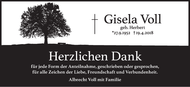  Traueranzeige für Gisela Voll vom 19.05.2018 aus MGO
