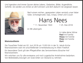 Anzeige von Hans Nees von MGO
