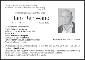 Anzeige von Hans Reinwand von MGO